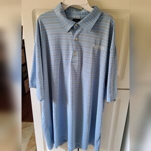 Greg Norman Collection Blue and White Polo Shirt with Subtle Stripes